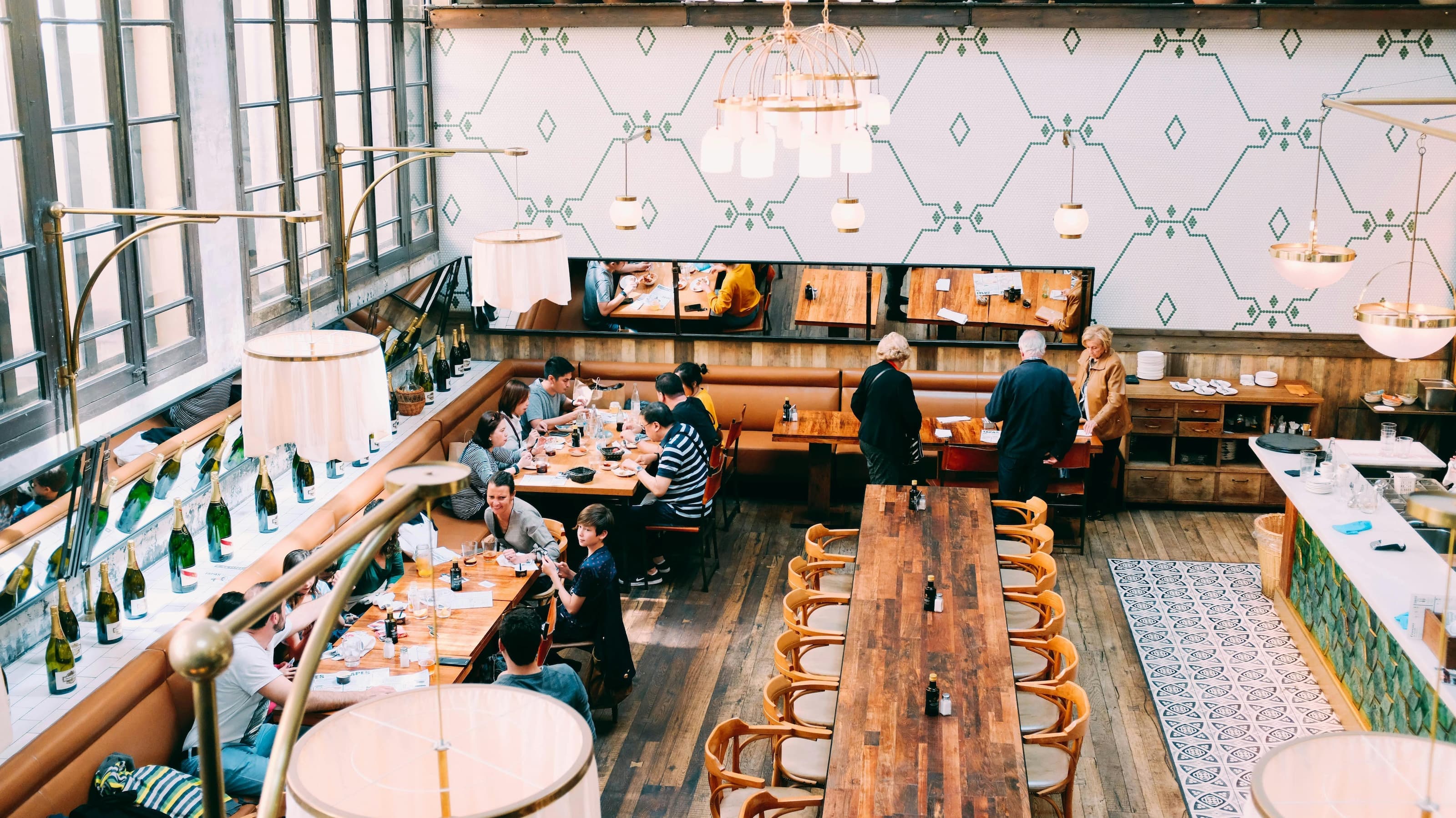 The dining room of a busy casual restaurant